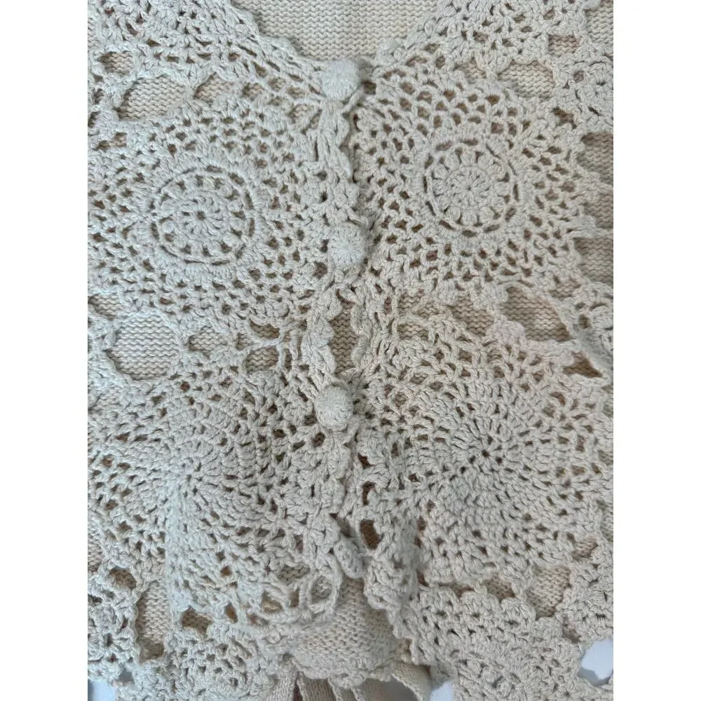 Vintage Cape Isle Knitters Crochet Sweater Vest Ramie Cotton Tie Back Boho